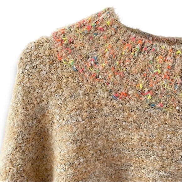 Free People Stardust Pullover Sweater XS Beige Fuzzy Cropped Mock Neck Cozy Boho - Picture 8 of 11